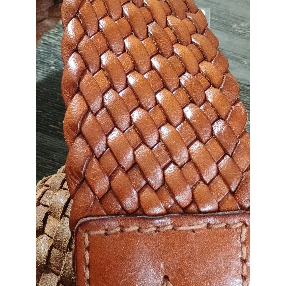 Michael Kors Cognac Brown Woven Leather Double Prong Belt Size Small